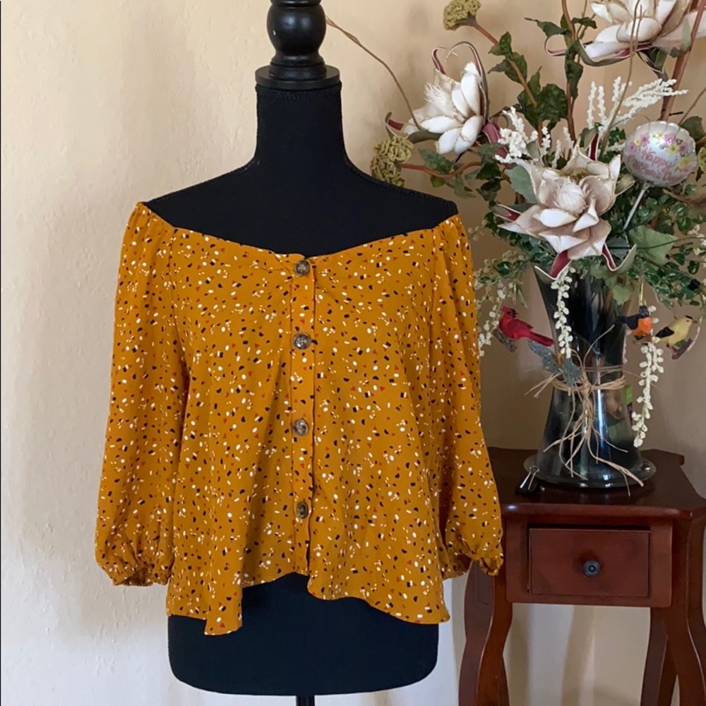 Mustard Off shoulder crop Top